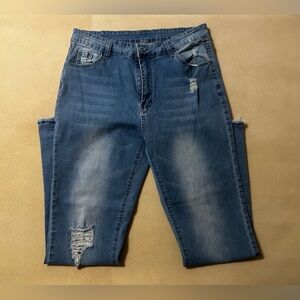 Classic Distressed Blue Denim Womens Jeans Sz. XXL